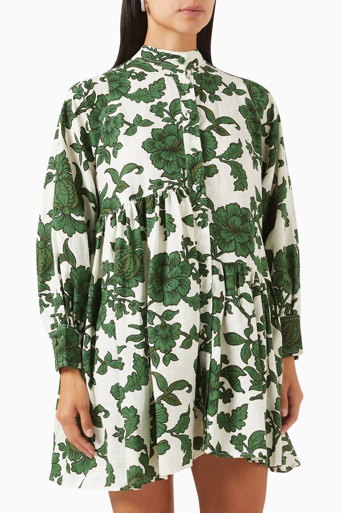 

Lena Oversized Mini Shirtdress in Linen, Green