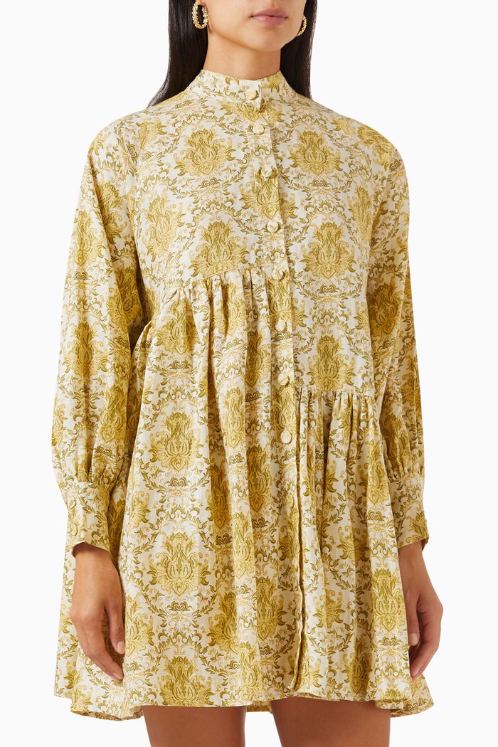 

Lena Oversized Mini Shirtdress in Linen, Green