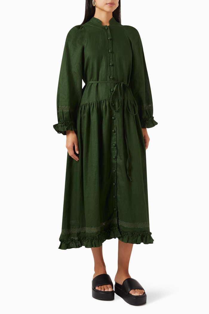 

Estelle Midi Dress in Linen, Green
