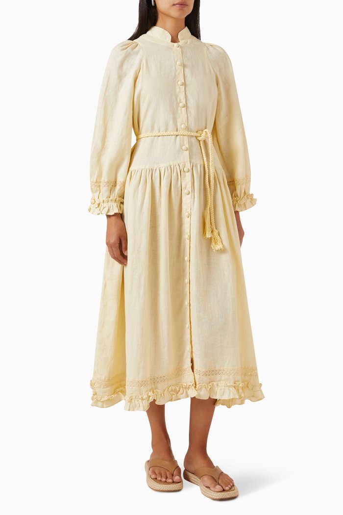 

Estelle Midi Dress in Linen, Yellow