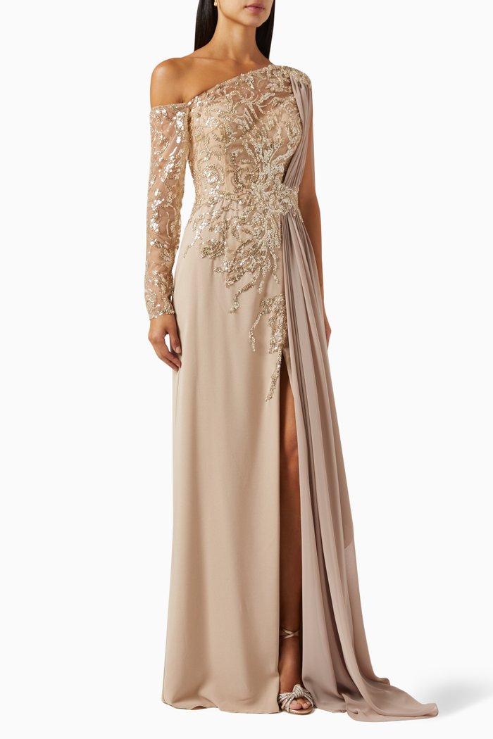 

Olivia Elbise Sequin-embellished Dress in Crepe, Gold
