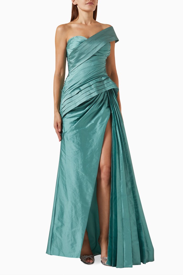 

Wink One-shoulder Dress in Taffeta, Green