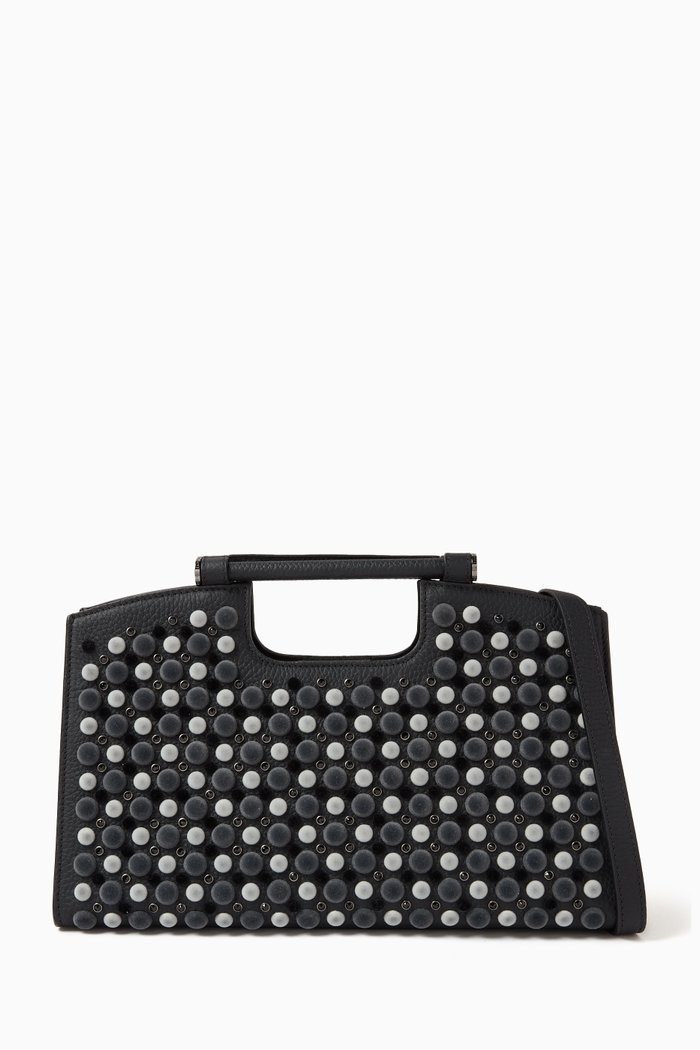 

L'Avenue Top Handle Bag in Velvet & Crystal Studded Leather, Black