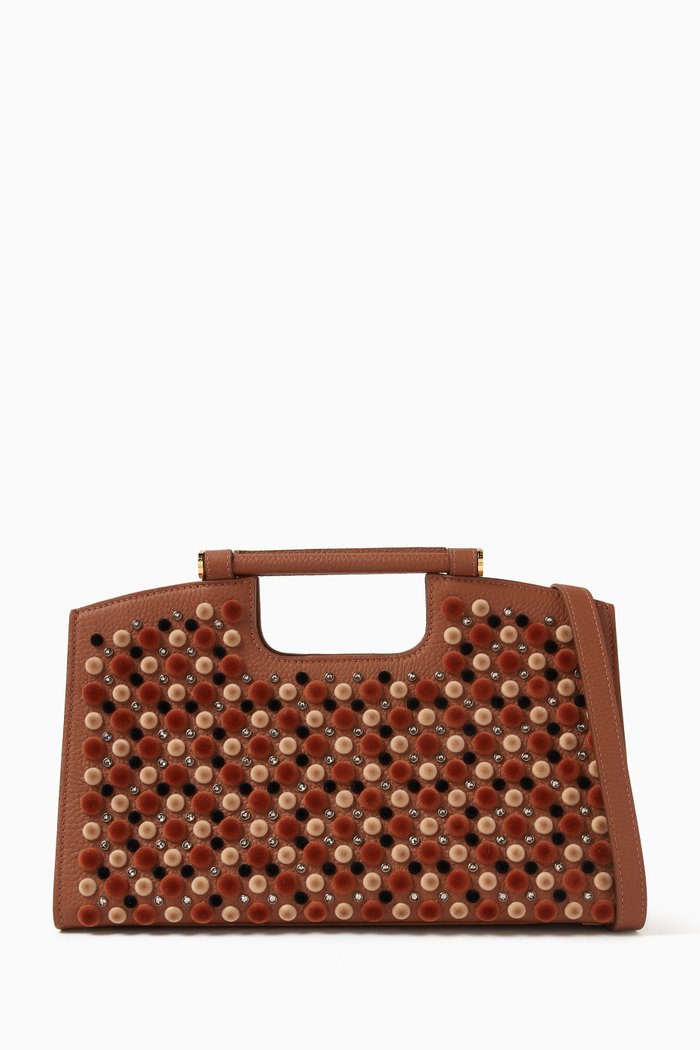 

L'Avenue Top Handle Bag in Velvet & Crystal Studded Leather, Neutral