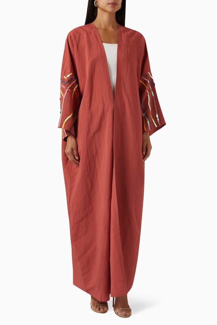 Sequin-embellished Abaya, Brown