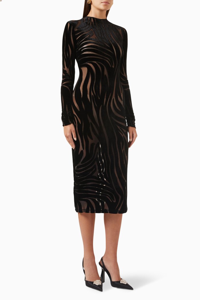 

Zebra Midi Dress in Velour-jacquard, Black
