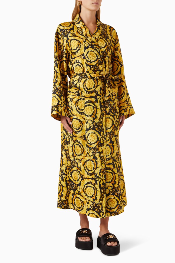 Barocco-print Bathrobe in Silk-twill, Multicolour