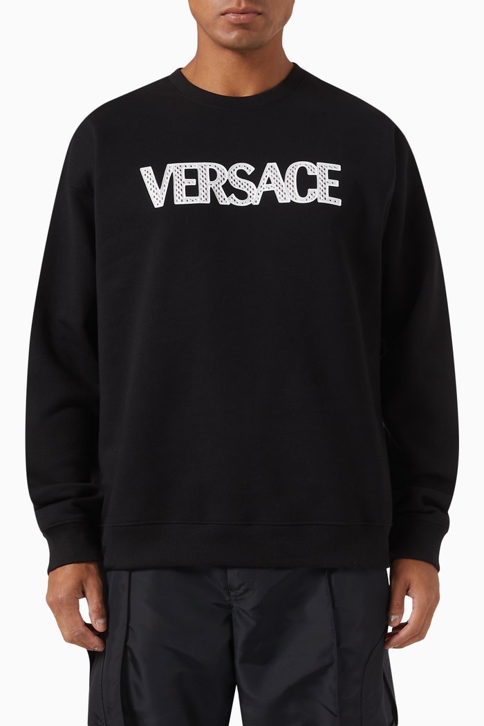 

Mesh-embellished Logo Sweatshirt in Cotton Jersey, Black
