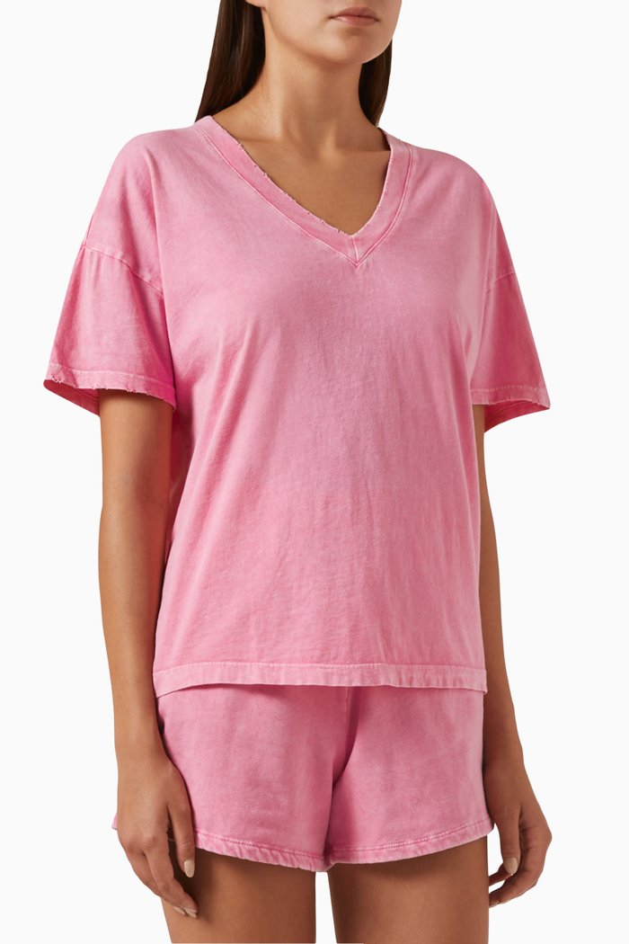 Chase V-neck T-shirt in Cotton-jersey, Pink