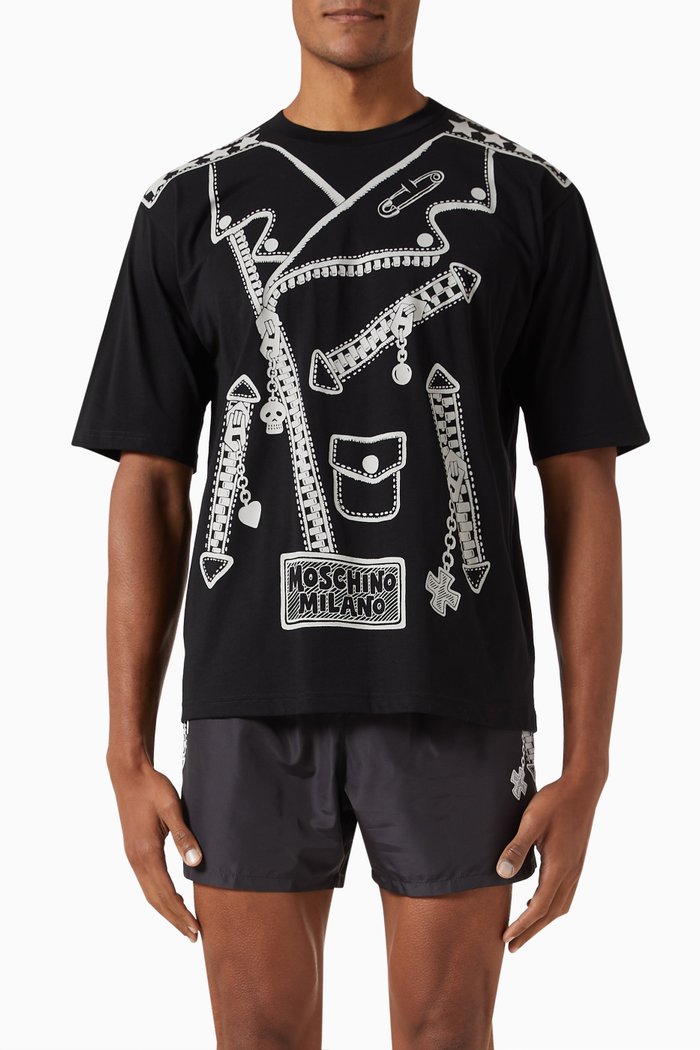 

Biker Motif T-shirt in Cotton Jersey, Black