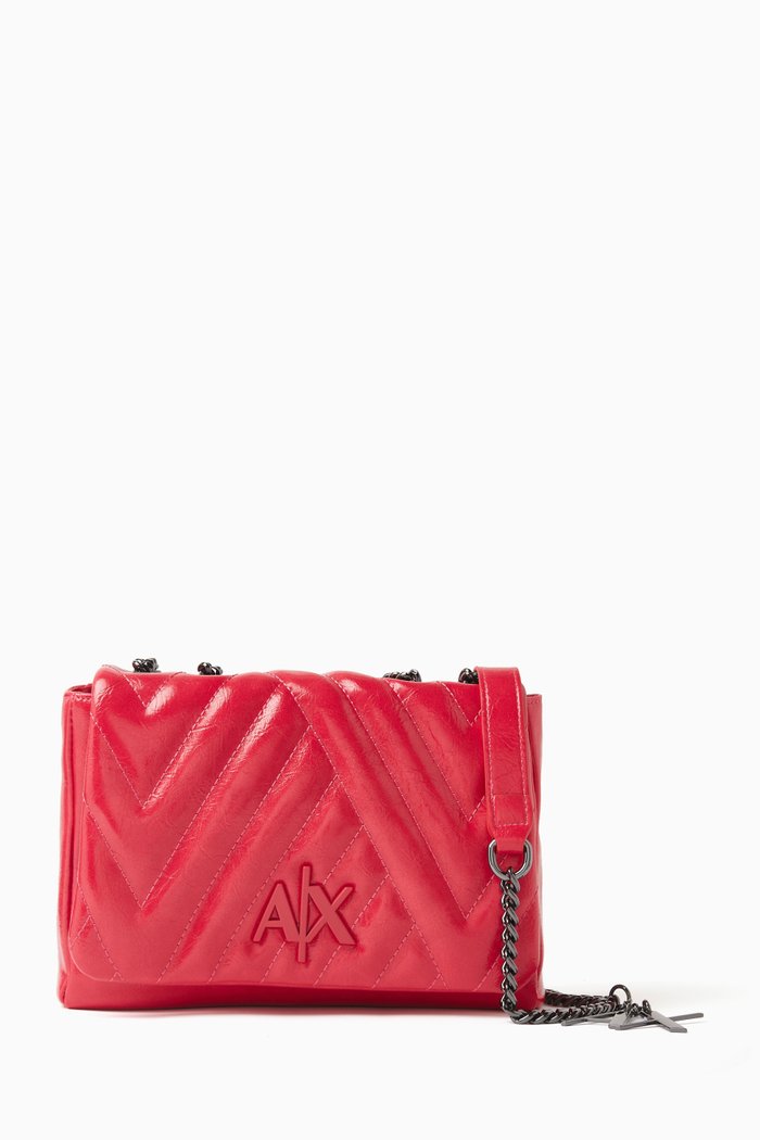 

AX Logo Shoulder Bag in Quilted Faux Leather, Red