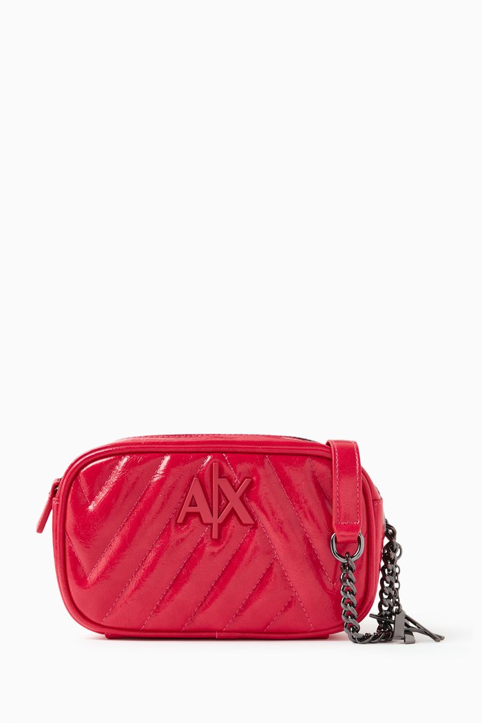 

AX Logo Camera Bag in Quilted Faux Leather, Red