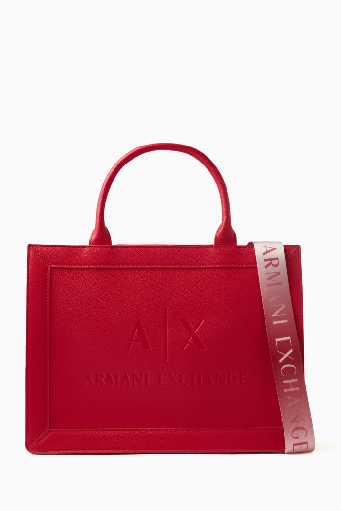 

Medium Layla Logo Tote Bag in Faux Leather, Red