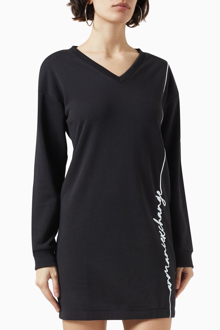 

Logo-embroidered Mini Dress in Cotton-blend, Black