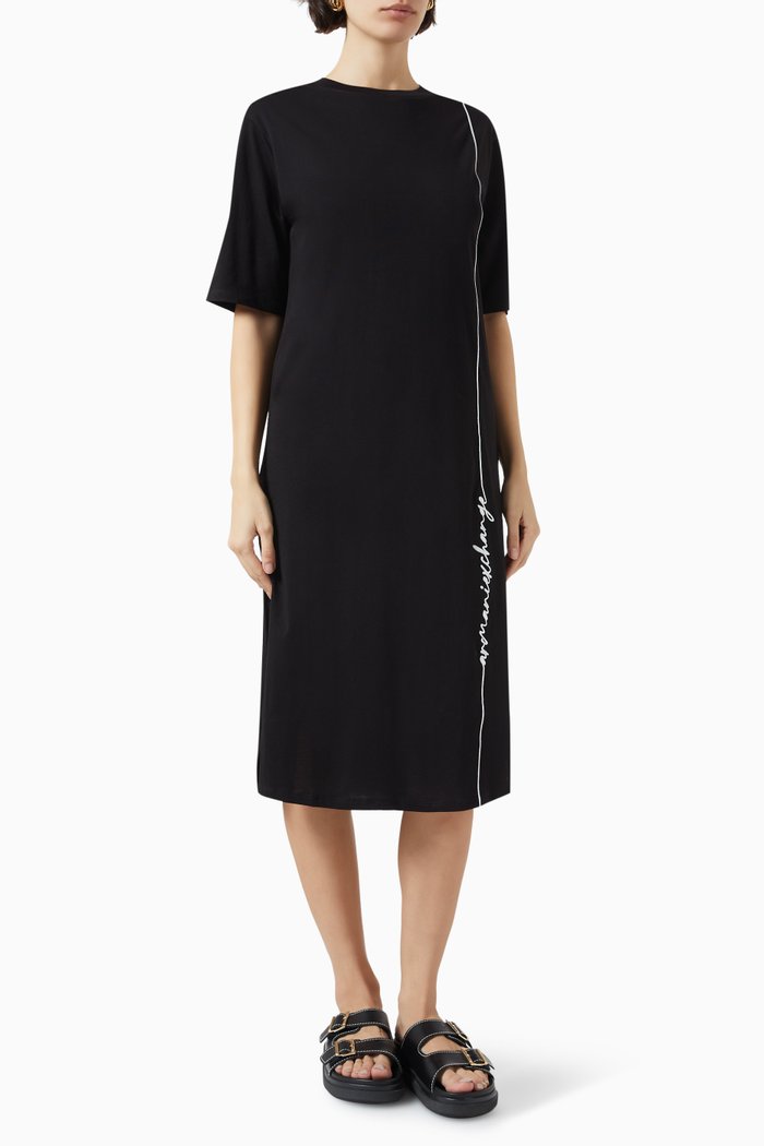 

Logo-embroidered Midi Dress in Cotton-jersey, Black