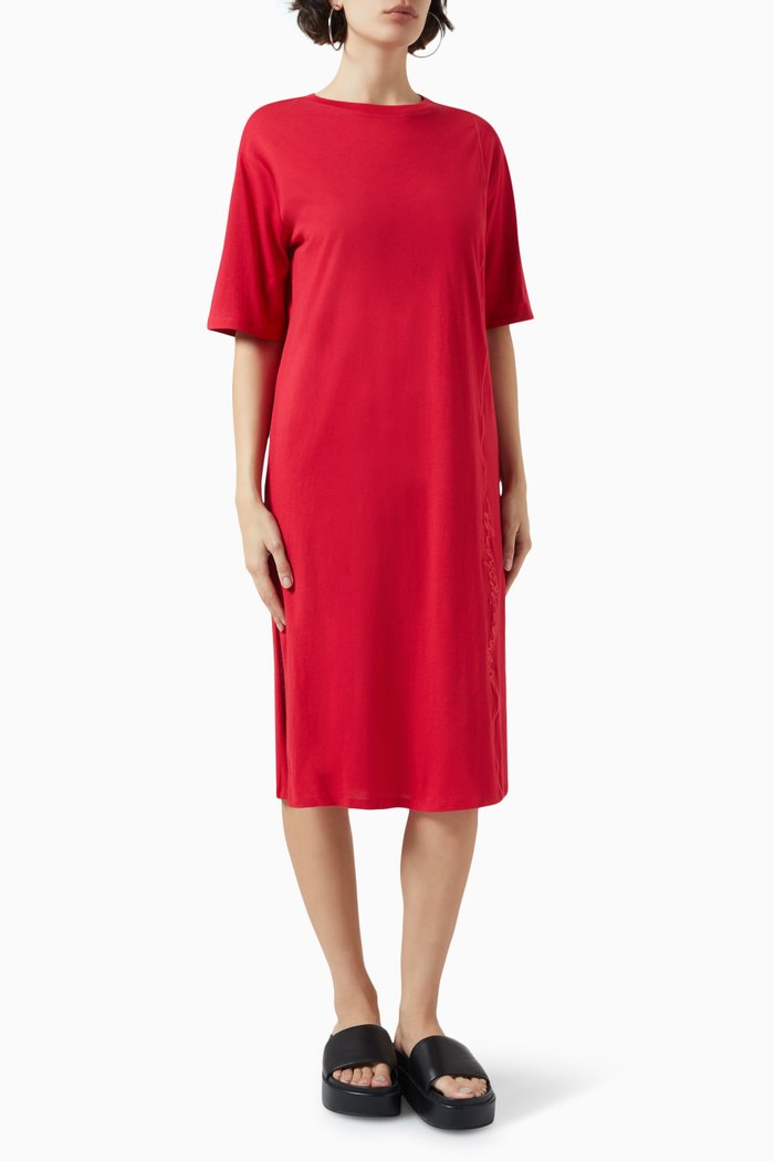 

Logo-embroidered Midi Dress in Cotton-jersey, Red