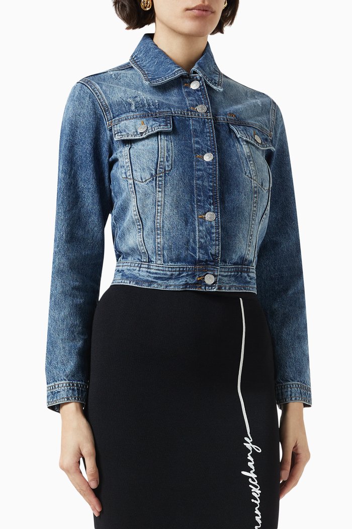

Logo-embroidered Cropped Jacket in Denim, Blue