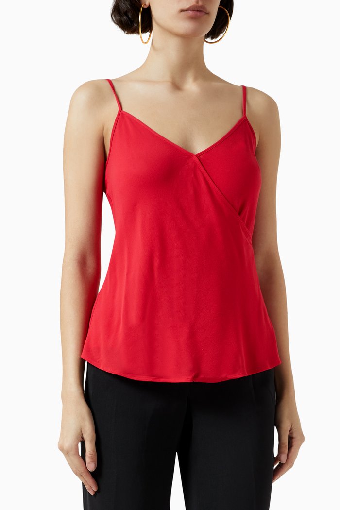 Wrap-front Cami Top in Viscose, Red