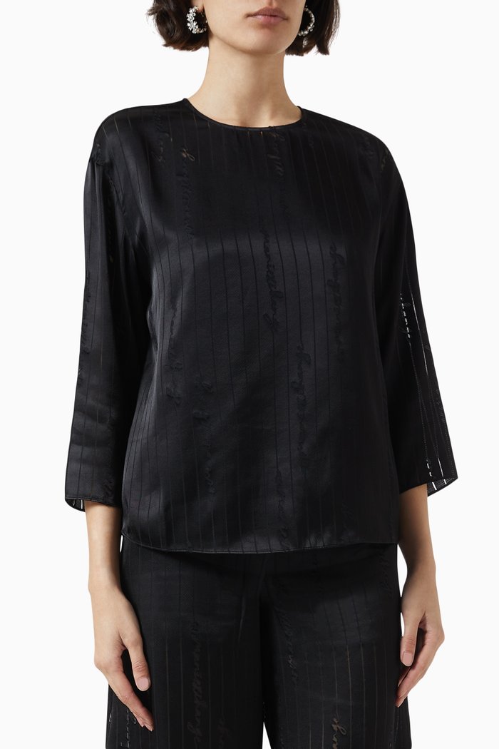 

Striped Logo Top in Viscose-blend, Black