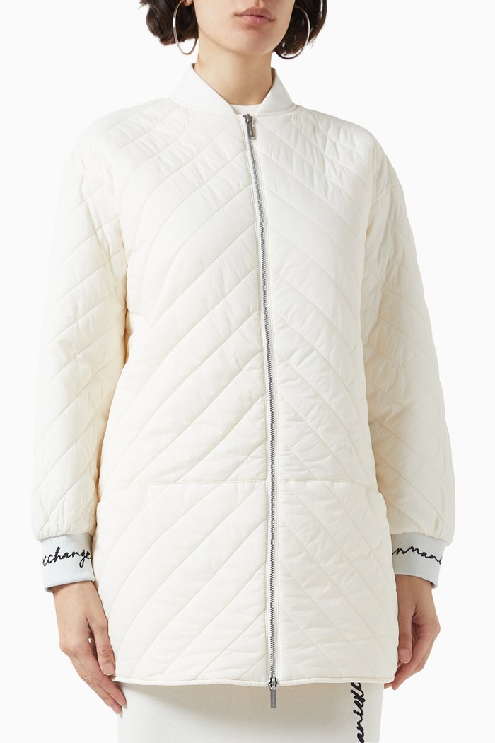 

Quilted Caban Coat, White