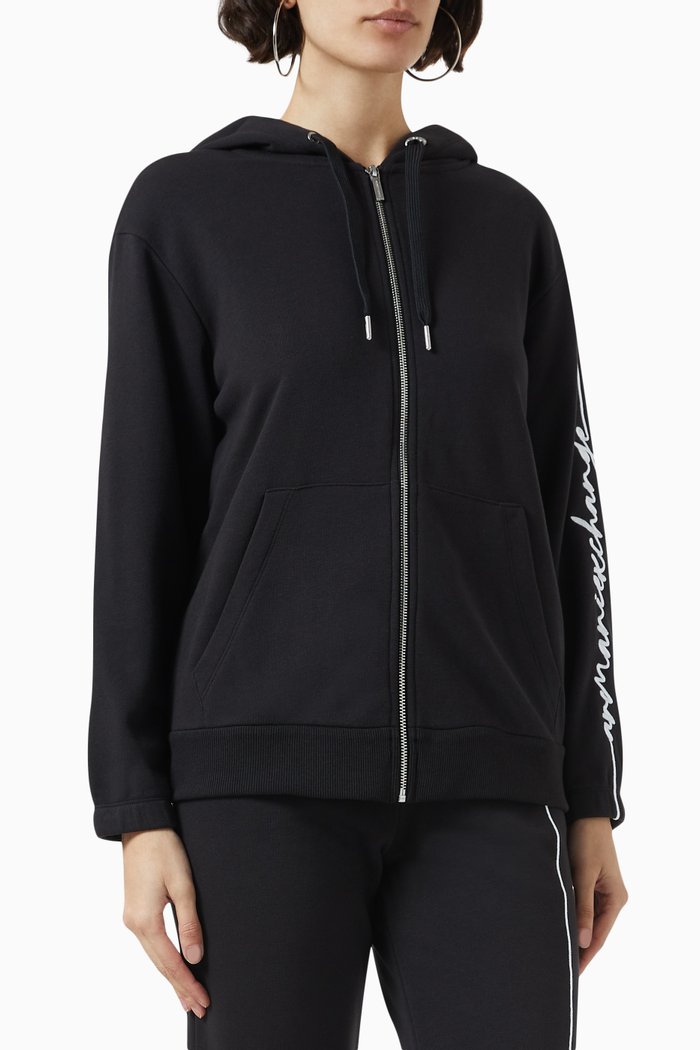 

Logo-embroidered Zipped Hoodie in Cotton-blend, Black