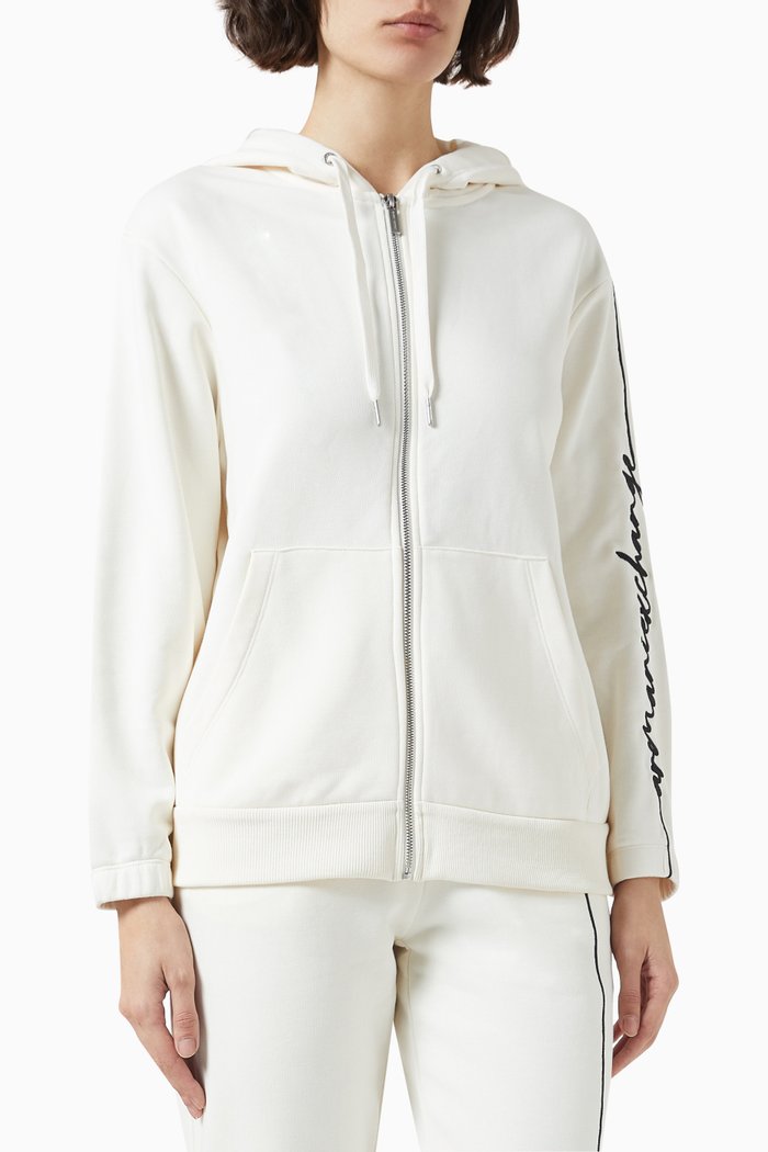

Logo-embroidered Zipped Hoodie in Cotton-blend, White