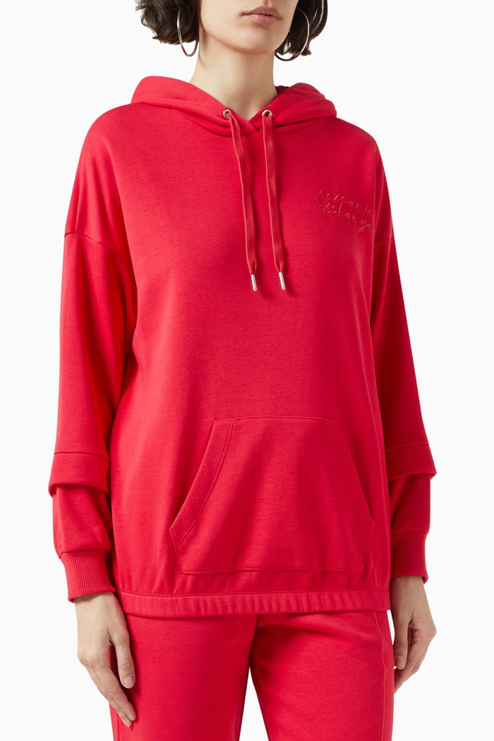

Logo-embroidered Hoodie in Cotton-blend, Red