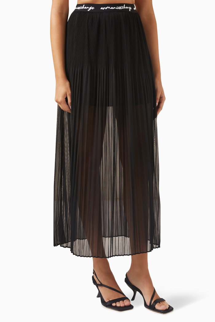 

Script Logo Pleated Maxi Skirt, Black
