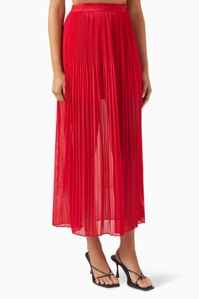 

Script Logo Pleated Maxi Skirt, Red