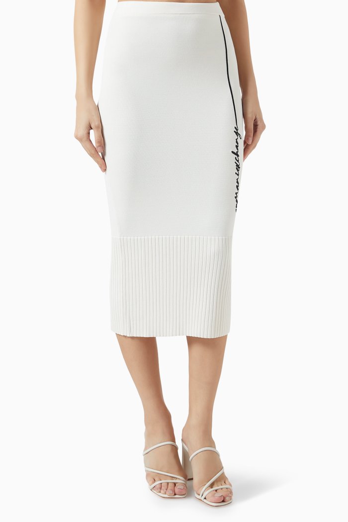 

Logo-embroidered Midi Skirt in Stretch-knit, White