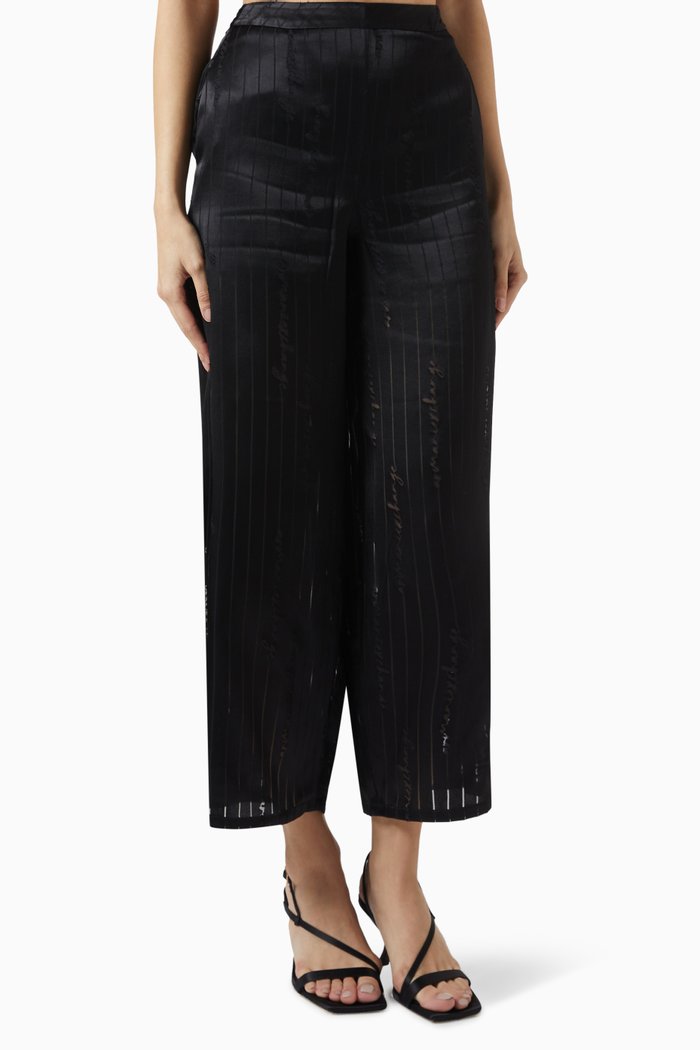 

Striped Logo Wide-leg Pants in Viscose-blend, Black
