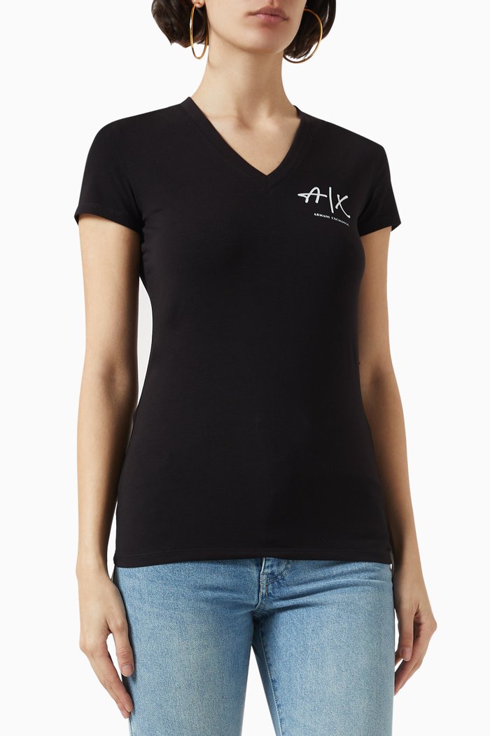 

AX Logo Slim-fit T-shirt in Cotton-jersey, Black