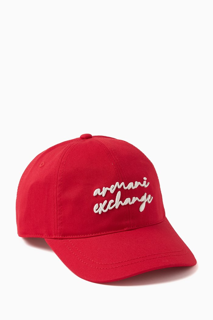 AX Lettering Logo Baseball Hat in Twill, Red
