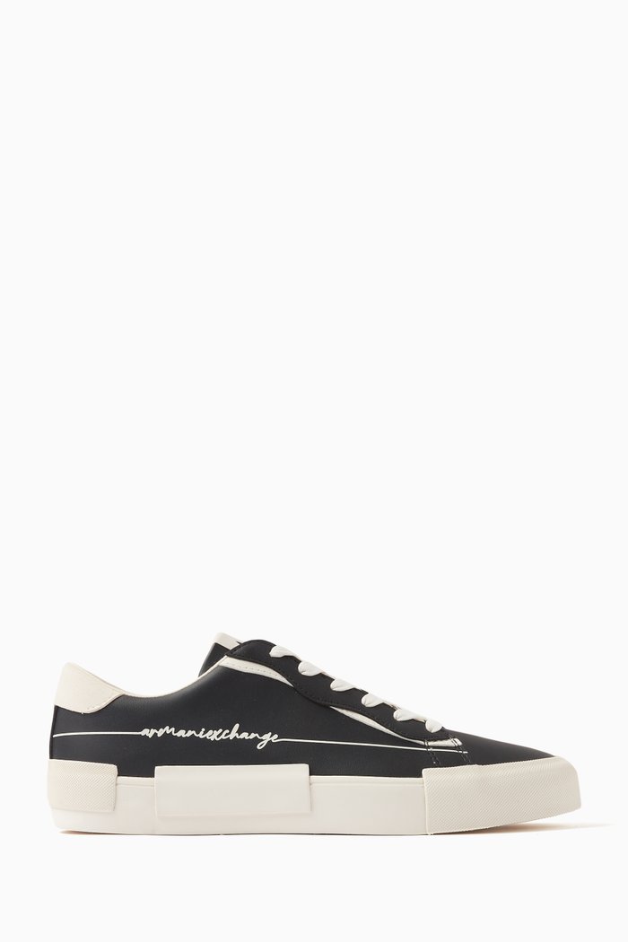 

Script Logo Sneakers in Faux Leather, Black