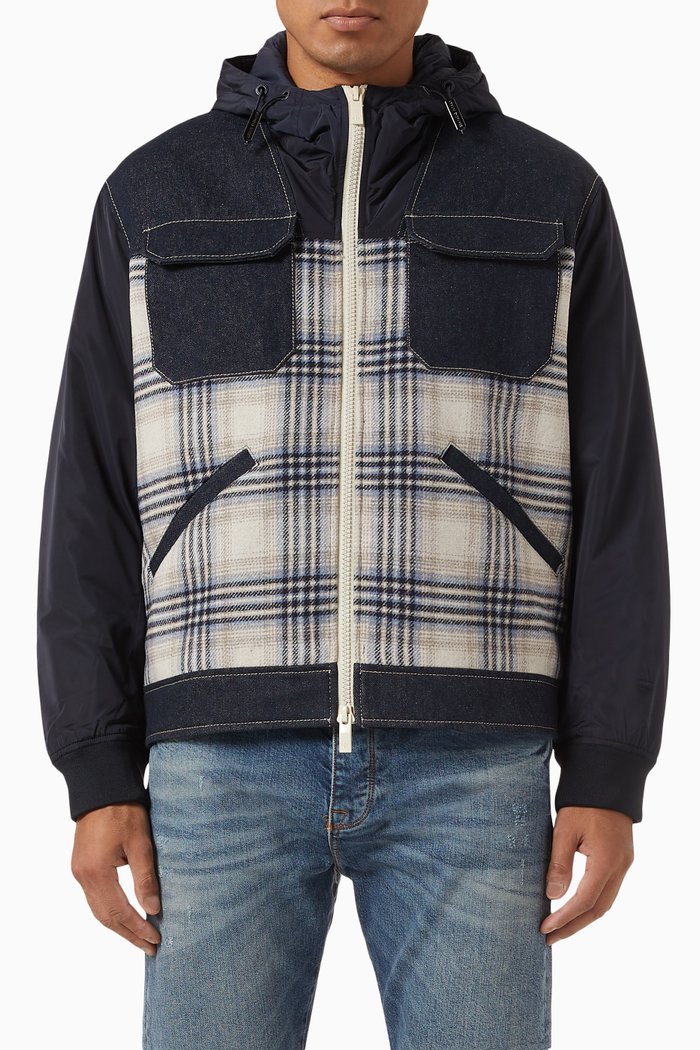 

Mixed Media Jacket in Denim, Blue