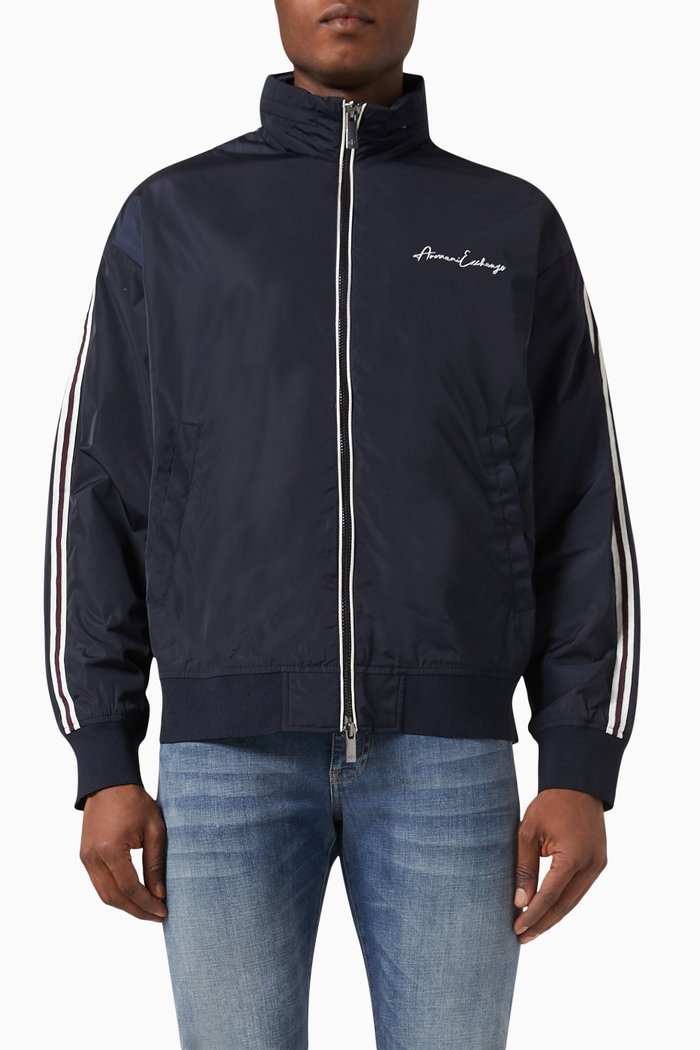 

Logo-embroidered Bomber Jacket in Nylon, Blue