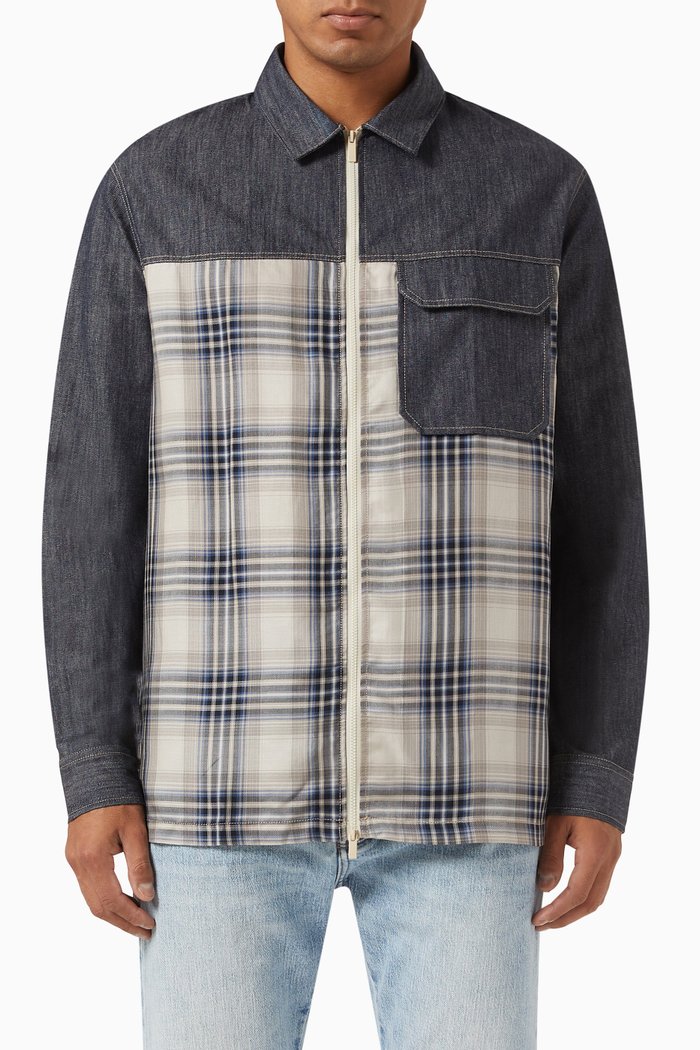 

Mixed Media Shirt in Denim, Blue