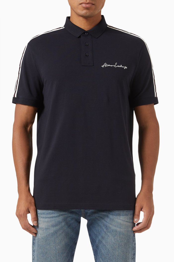 Signature Logo Polo Shirt in Cotton Piqué, Blue