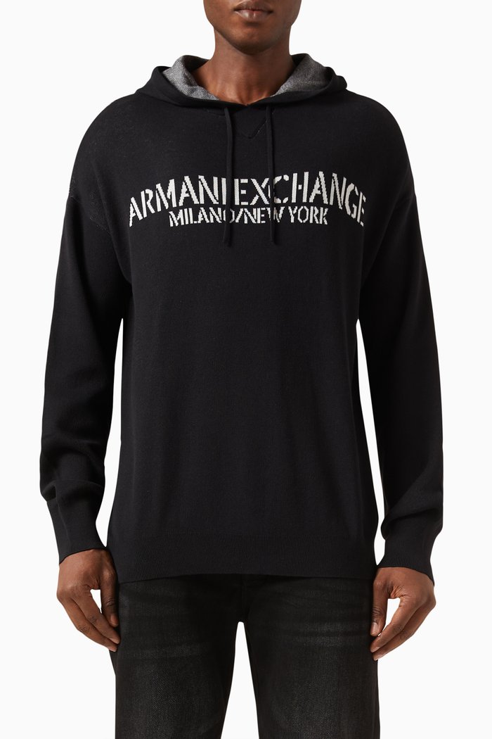 

Hooded Pullover in Cotton Jersey, Black