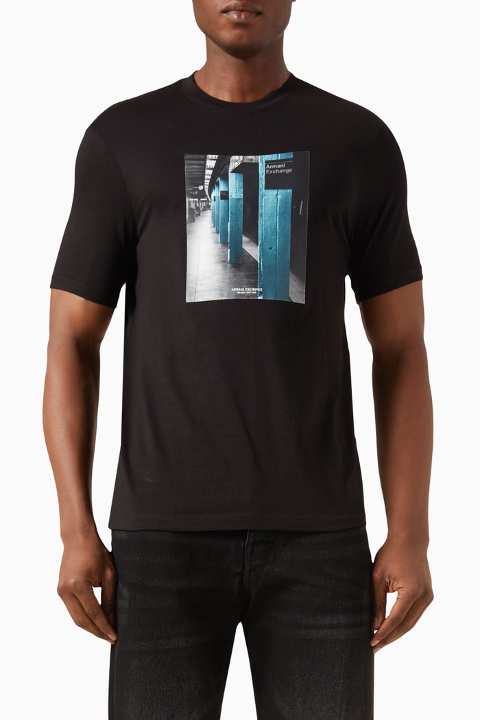 

Graphic Print T-shirt in Cotton Jersey, Black