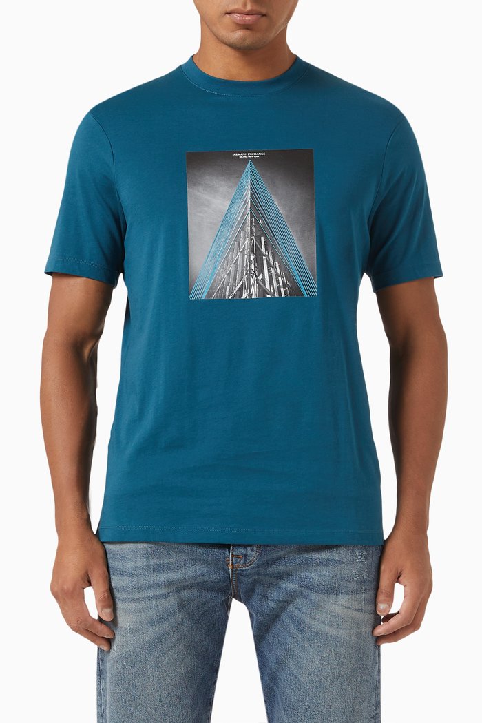Graphic Print T-shirt in Cotton Jersey, Blue