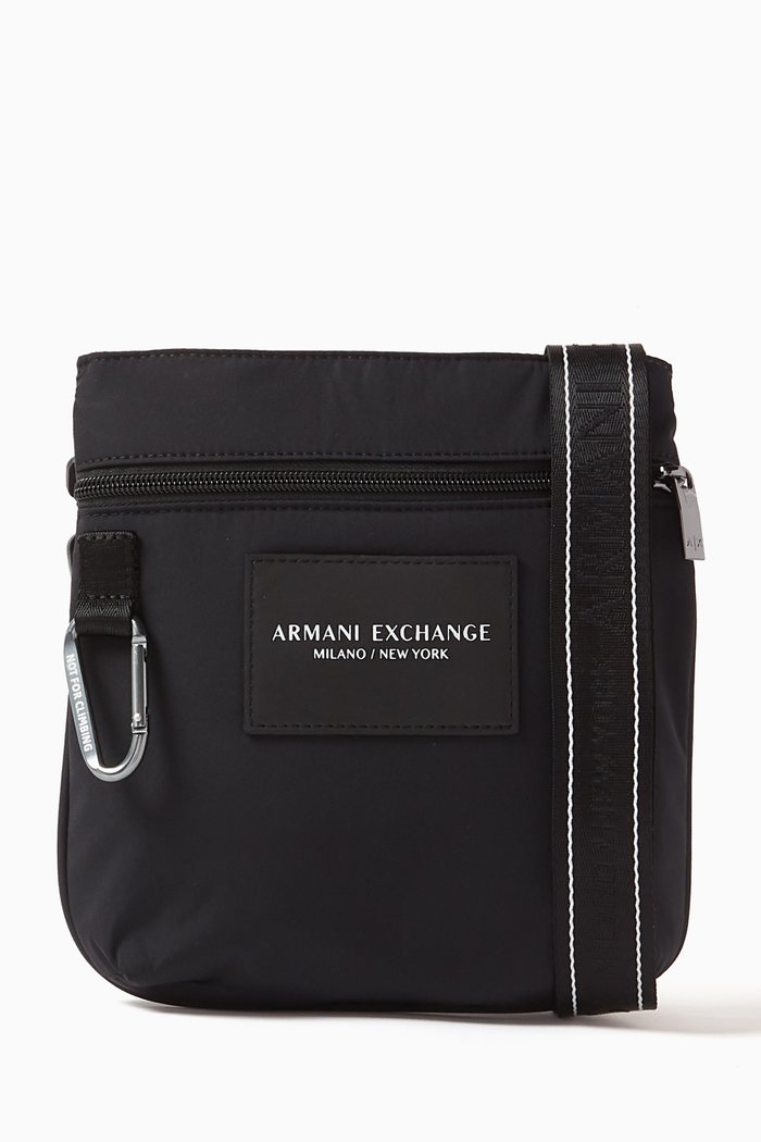 AX Flat Crossbody Bag in Nylon, Black