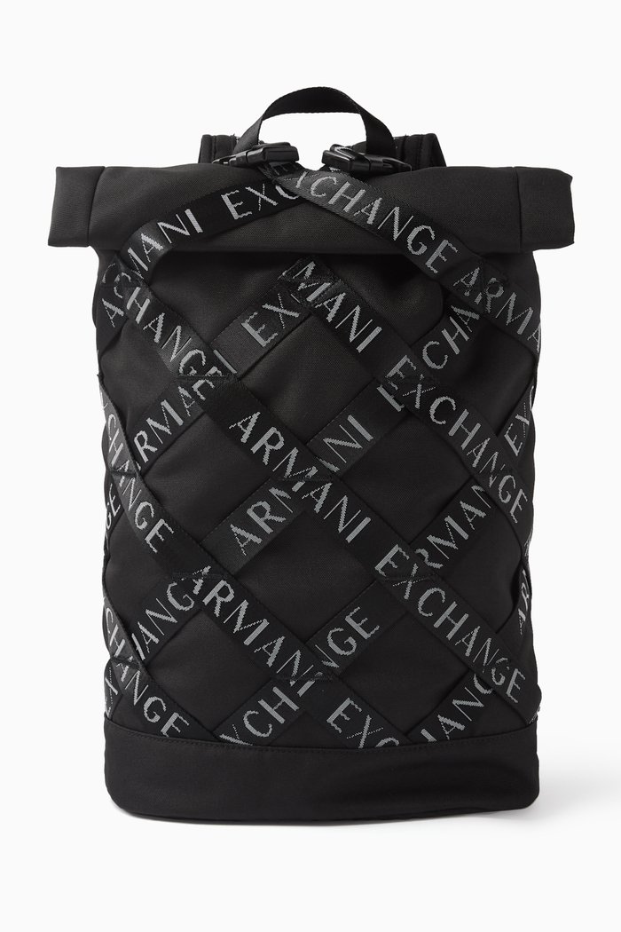 

AX Logo Tape Backpack in Nylon, Black