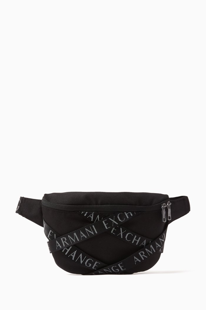 

AX Logo Tape Waistbag in Nylon, Black