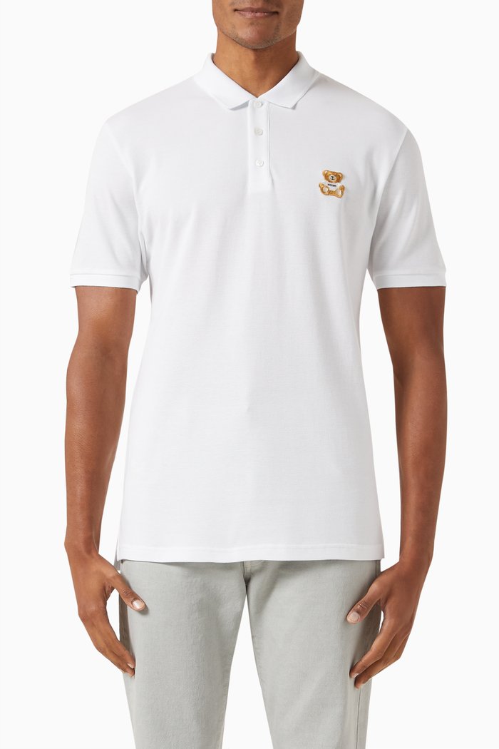 

Teddy Patch Polo Shirt in Cotton Piqué, White
