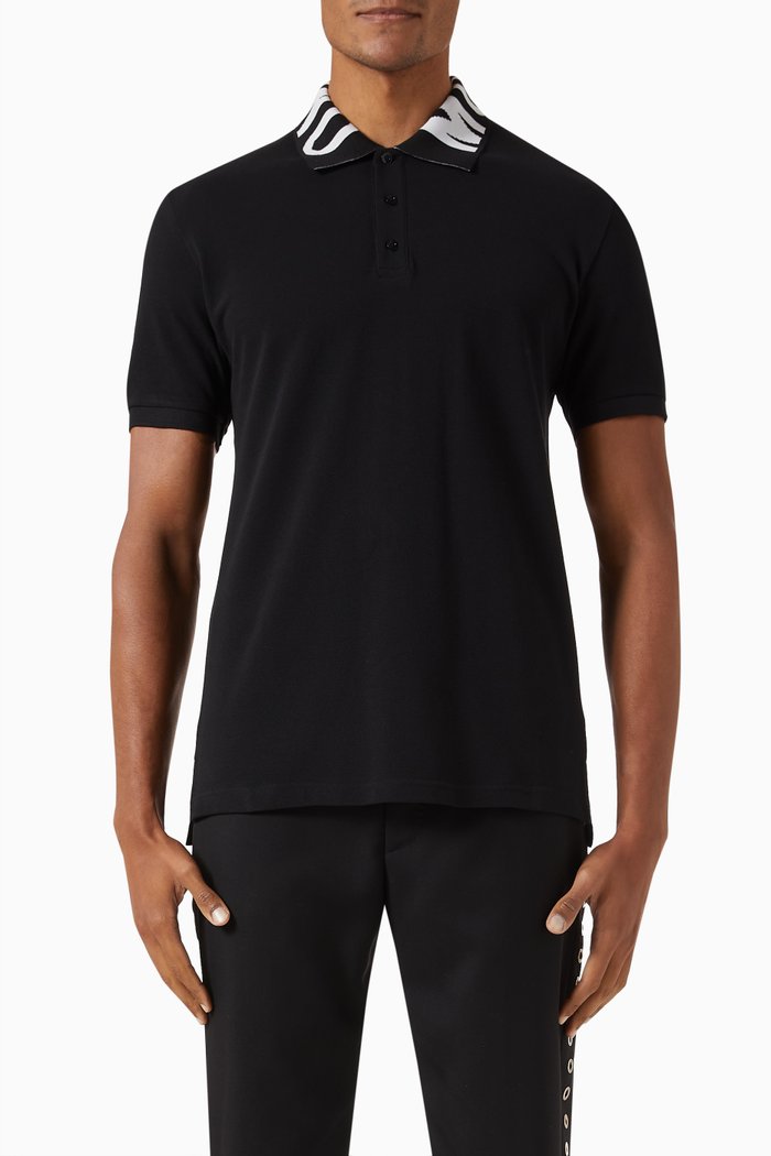 

Short Sleeved Logo Polo Shirt in Cottonr Pique, Black
