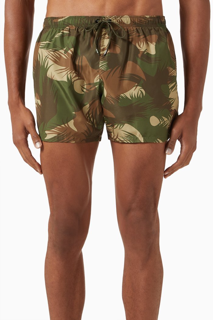 Camouflage Print Swim Shorts in Nylon, Green