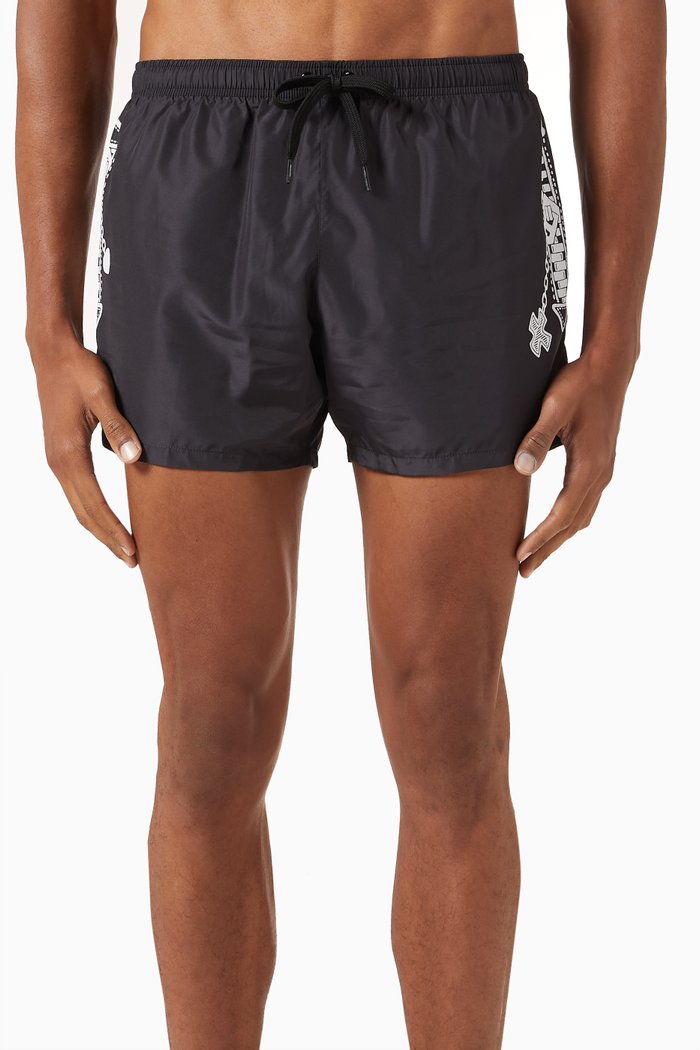 Biker Motif Swim Shorts in Nylon, Black