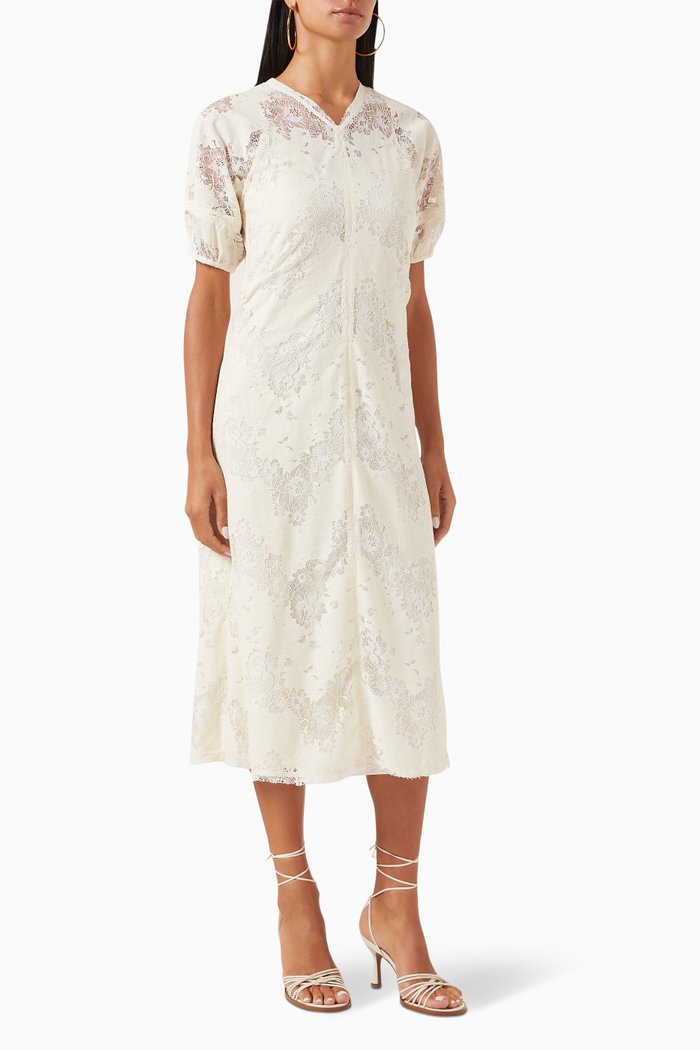 

Amias Midi Dress in Lace, Neutral
