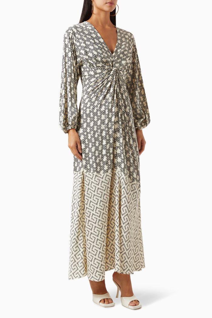 

Melia Printed Twist Dress in Viscose, Grey